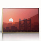 Framed acrylic print of Sacramento scenery in gold tones, ideal for modern art wall decor.