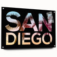 Acrylic print of San Diego scenery in muted blue and green tones, suitable for bedroom or dining room decor.