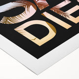 Art deco poster of San Diego skyline in muted blue and beige, rolled canvas, suitable for dining room wall.