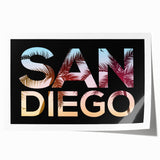San Diego skyline in muted blue tones on a large rolled canvas, suitable for dining room wall art.