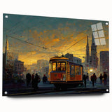 Acrylic print of a San Francisco scenery in muted blues and grays, ideal for dining room decor.