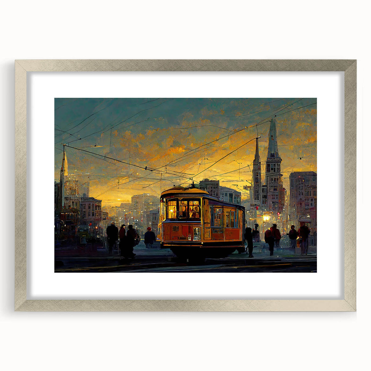 Textured abstract art print of San Francisco, featuring muted earth tones on a framed canvas, ideal for bedroom art.