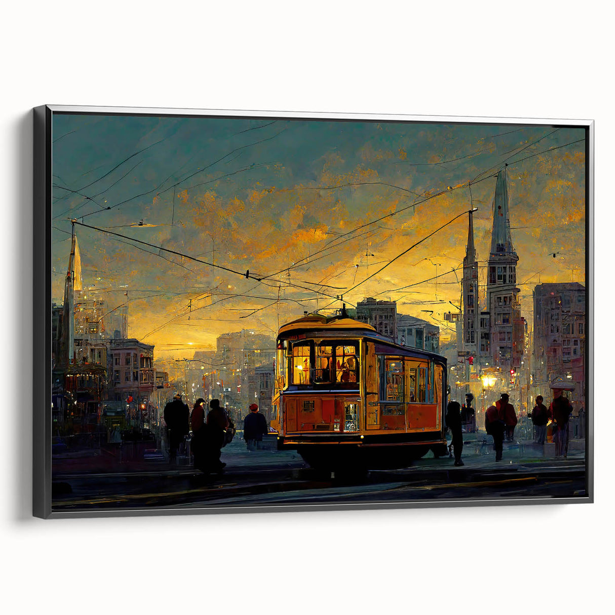 Black and white framed canvas of San Francisco landscape, ideal for bedroom wall art.