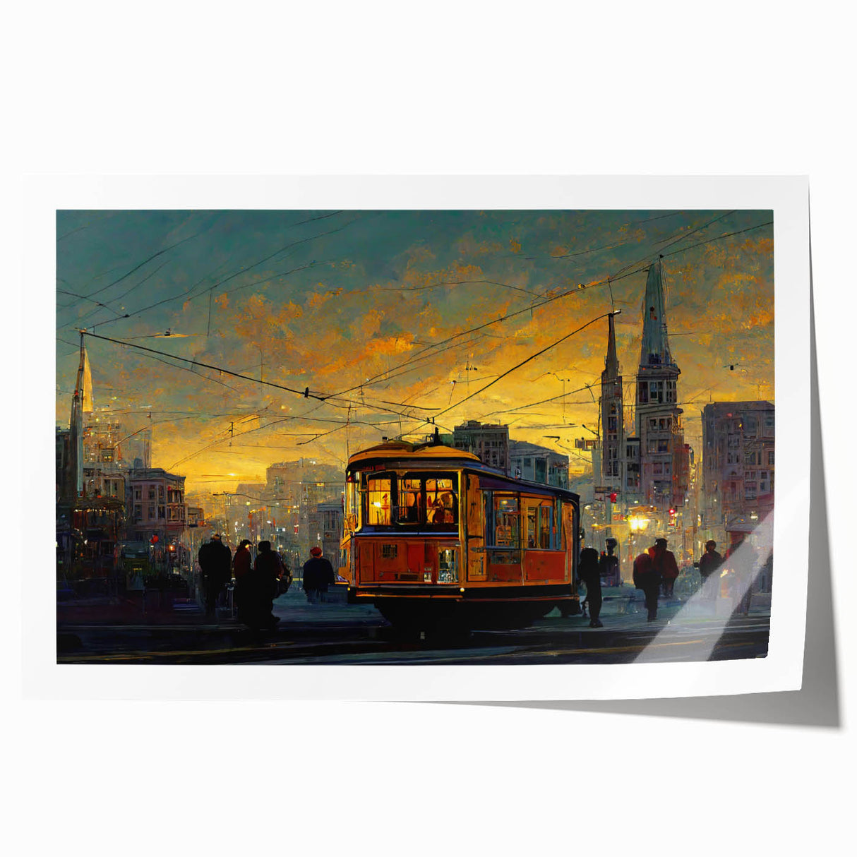 Rolled print of San Francisco scenery with soft pastel colors, ideal for art wall dining room or classy bathroom decor.