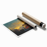 Extra large rolled print of San Francisco scenery with floral accents in pastel shades, ideal for classy bathroom wall art.
