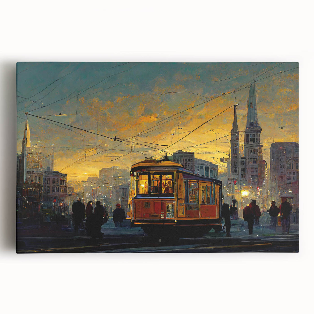 Black and white photo of San Francisco skyline on large stretched canvas, ideal for kitchen wall art.