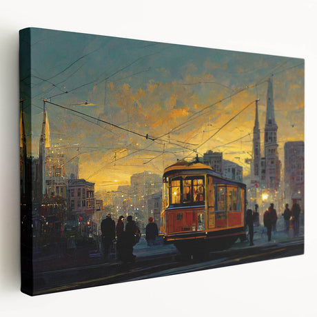 San Francisco skyline in muted gray and blue tones on a large stretched canvas, ideal for kitchen wall art.
