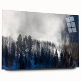 Acrylic print of a large abstract depiction of Vail, Colorado, using cool blue and gray tones.