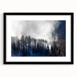 Extra large abstract art print of a colorful, textured Colorado Vail scenery on a black framed canvas.