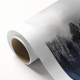 Art deco poster of Vail, Colorado scenery in muted blue and green hues on rolled canvas, ideal for nursery wall art.