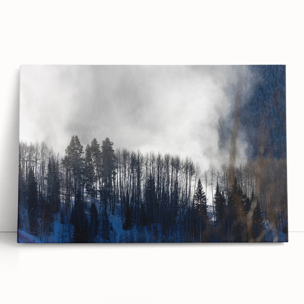 Black and white image of Vail, Colorado scenery on a large stretched canvas, ideal for kitchen wall art.