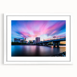 Abstract art print featuring a Connecticut landscape in soft blue and green tones on a framed white mat.