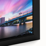 Extra large framed canvas of a textured Connecticut scenery in black with colorful art accents, ideal for living room decor.