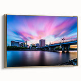 Framed canvas of a Connecticut landscape in muted green and gold tones, suitable for bedroom wall art.