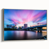 Framed canvas of a Connecticut landscape in muted greens and blues, ideal for living room decor.