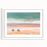 Abstract art print of Daytona scenery in muted blue and gray tones, framed in white.