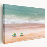 Daytona beach scenery on large stretched canvas with soft blue and sandy tones, suitable for kitchen wall art.