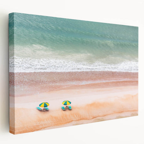 Daytona beach scenery on large stretched canvas with soft blue and sandy tones, suitable for kitchen wall art.