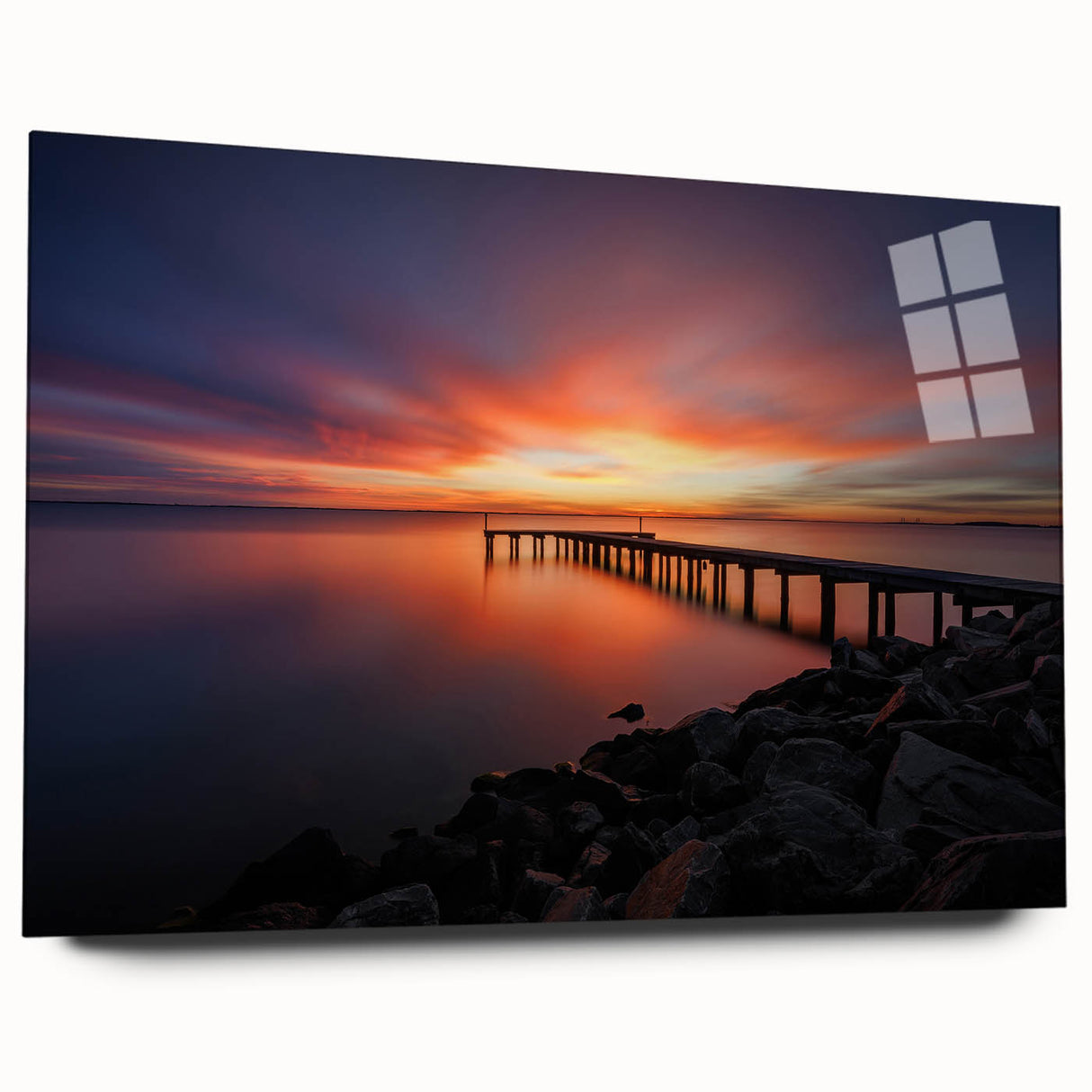 Large abstract wall art depicting Delaware scenery in muted earth tones on acrylic glass.