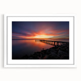 Abstract art print of Delaware scenery in muted earth tones on a framed white mat, suitable for dining room decor.