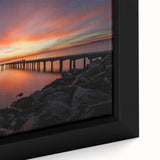 Extra large framed canvas featuring a textured depiction of a Delaware scenery in black with colorful art accents.
