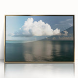 Framed acrylic print of the Florida Keys scenery in mid-century modernist style with vibrant blue and green tones.