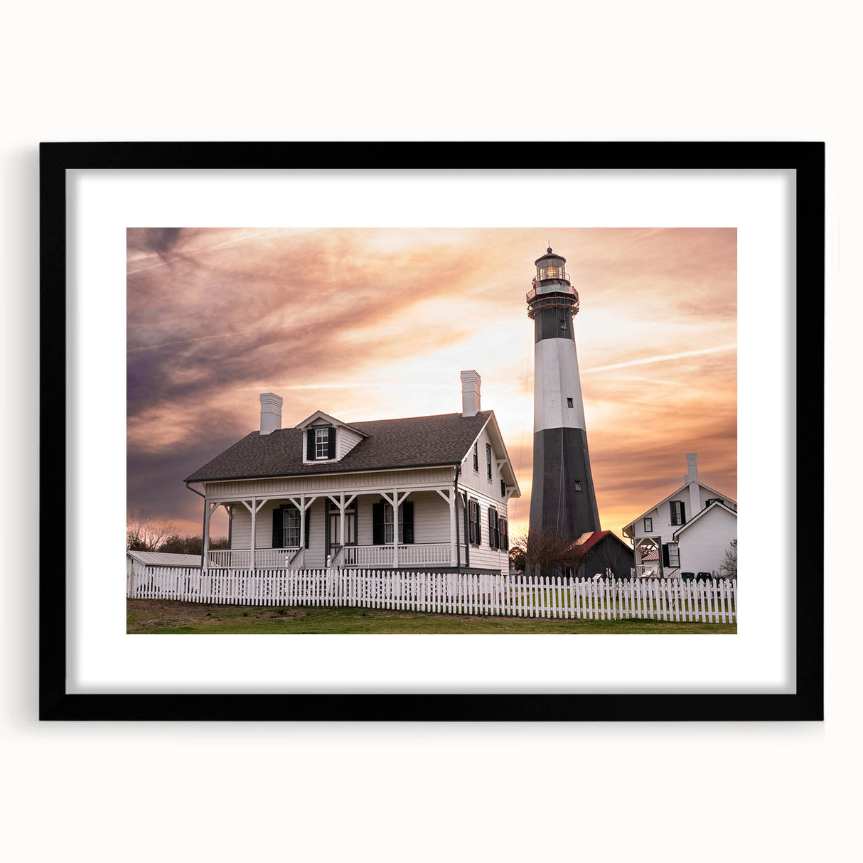 Extra large, colorful abstract art print of Savannah scenery on textured canvas, framed in black.