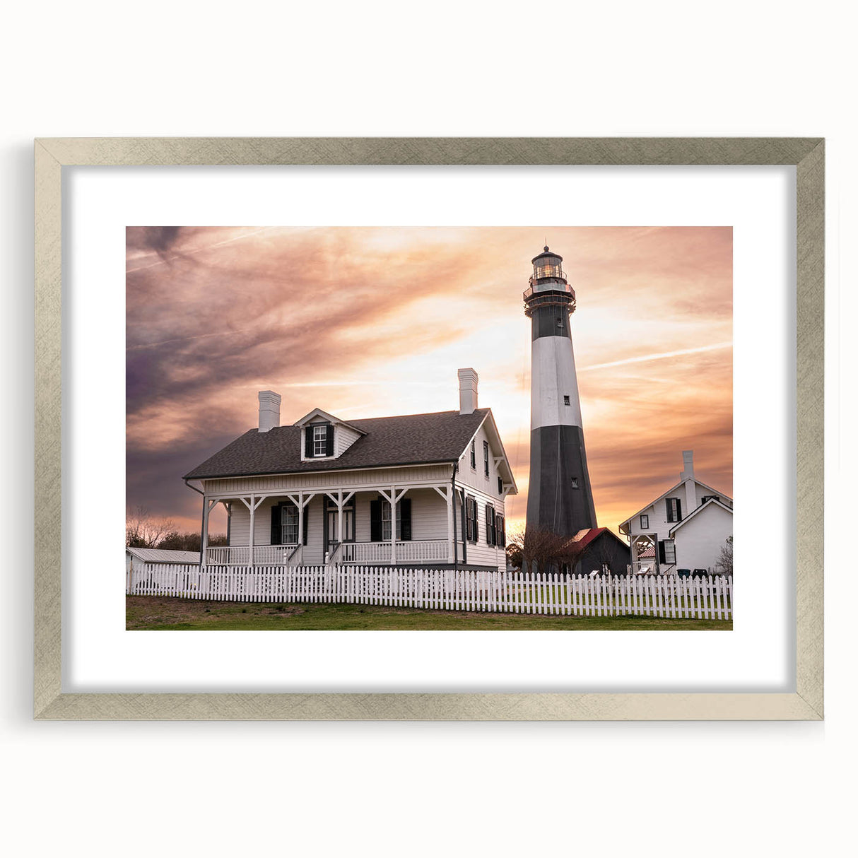Textured art print of Savannah scenery in muted earth tones on a framed silver mat, suitable for bedroom decor.