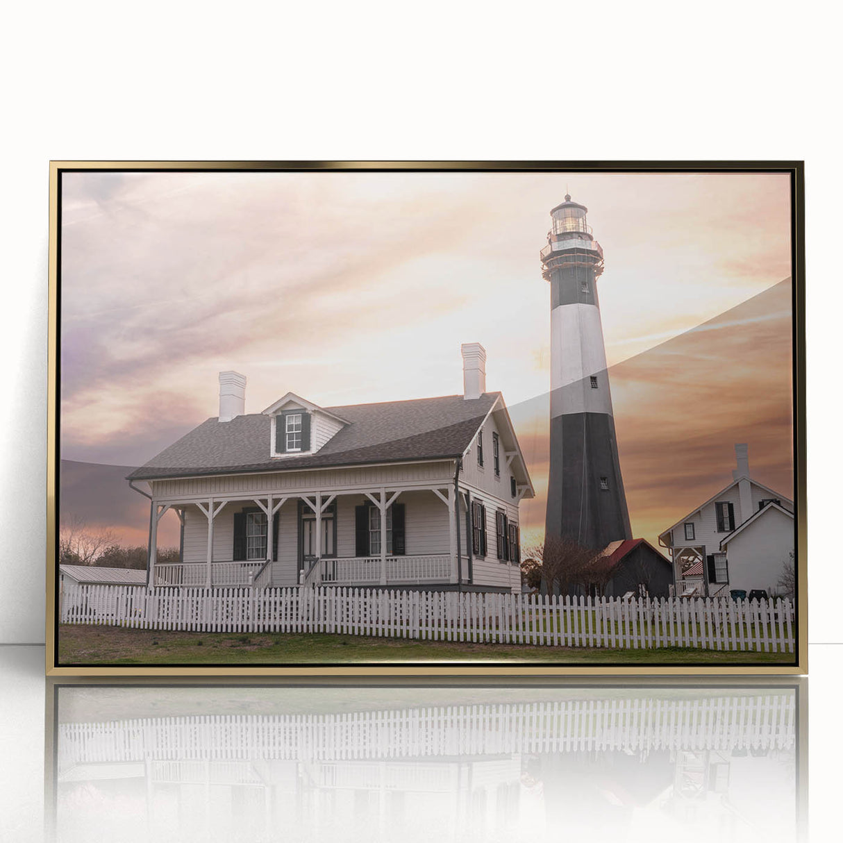 Mid-century modernist Savannah scenery in gold tones on a framed acrylic, suitable for nursery or modern decor.