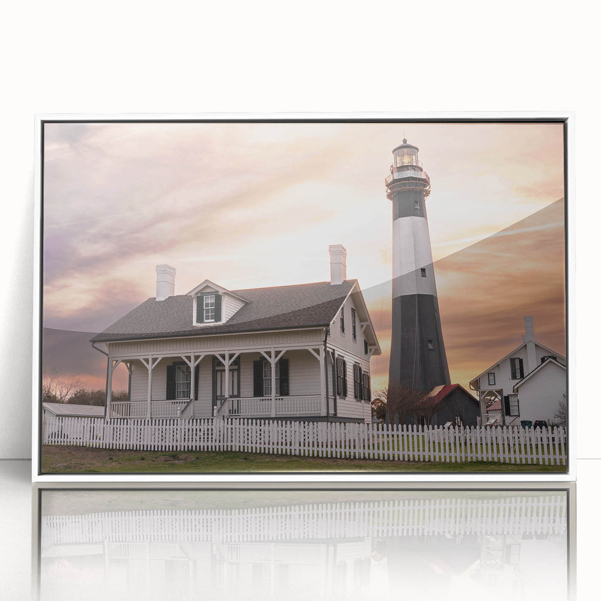 Framed acrylic print of Savannah, Georgia, featuring art deco style in soft pastel colors, ideal for nursery wall art.