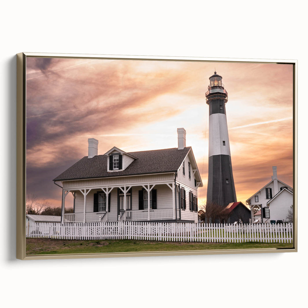 Framed canvas of a vintage Savannah landscape in black and gold tones, ideal for bedroom wall art.
