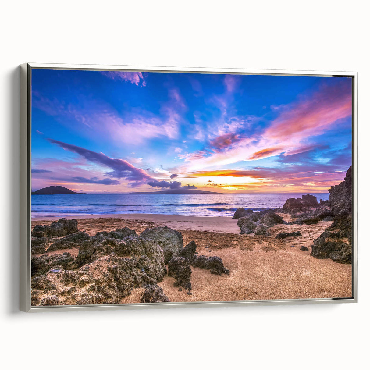 Landscape art painting of Kauai, Hawaii, featuring vibrant green and blue tones on a framed canvas.