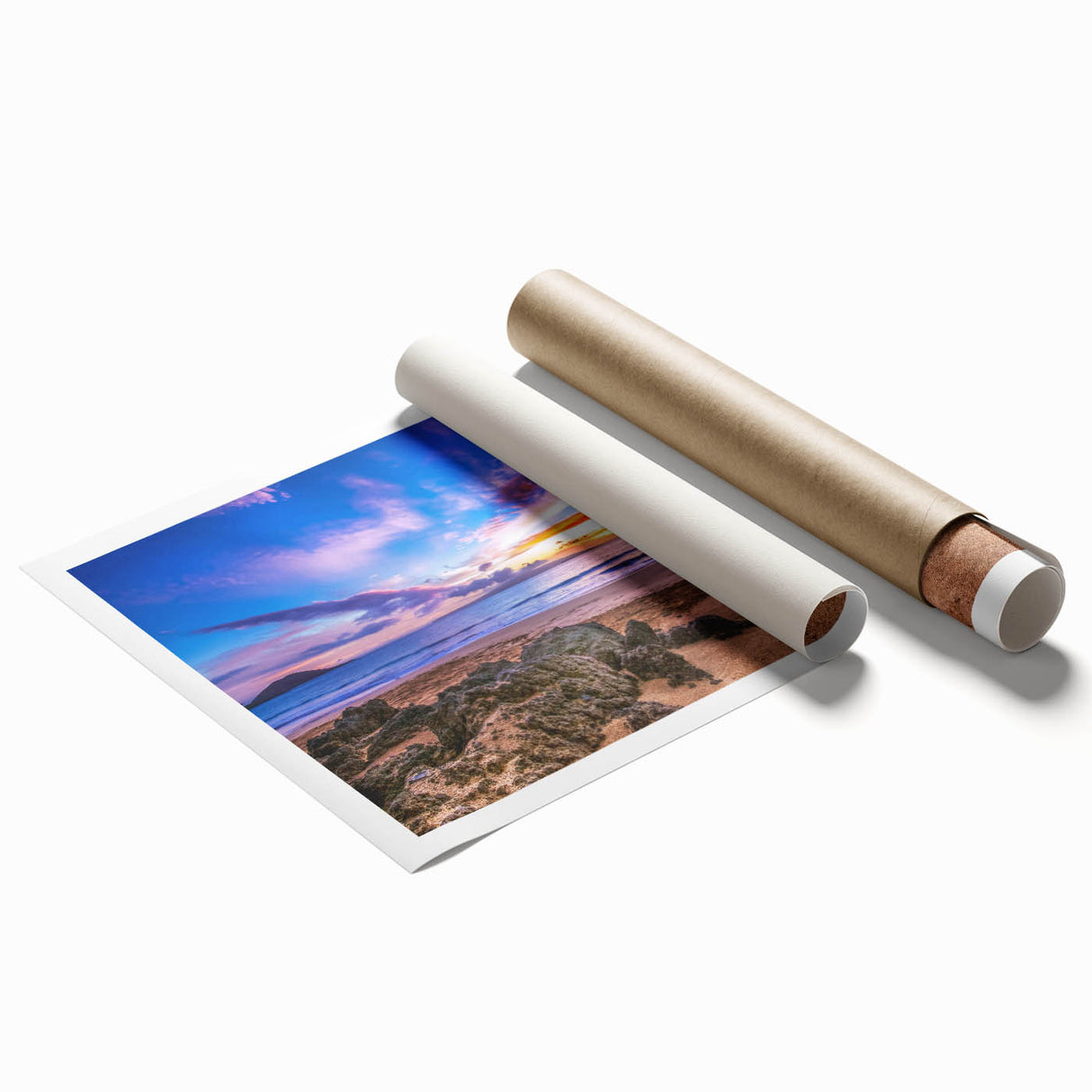 Extra large rolled print of Kauai, Hawaii scenery with lush greenery and floral elements, ideal for classy bathroom wall art.