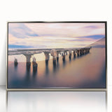 Mid-century modernist art depicting the Maui, Hawaii coastline in vibrant hues on a silver-framed acrylic print.