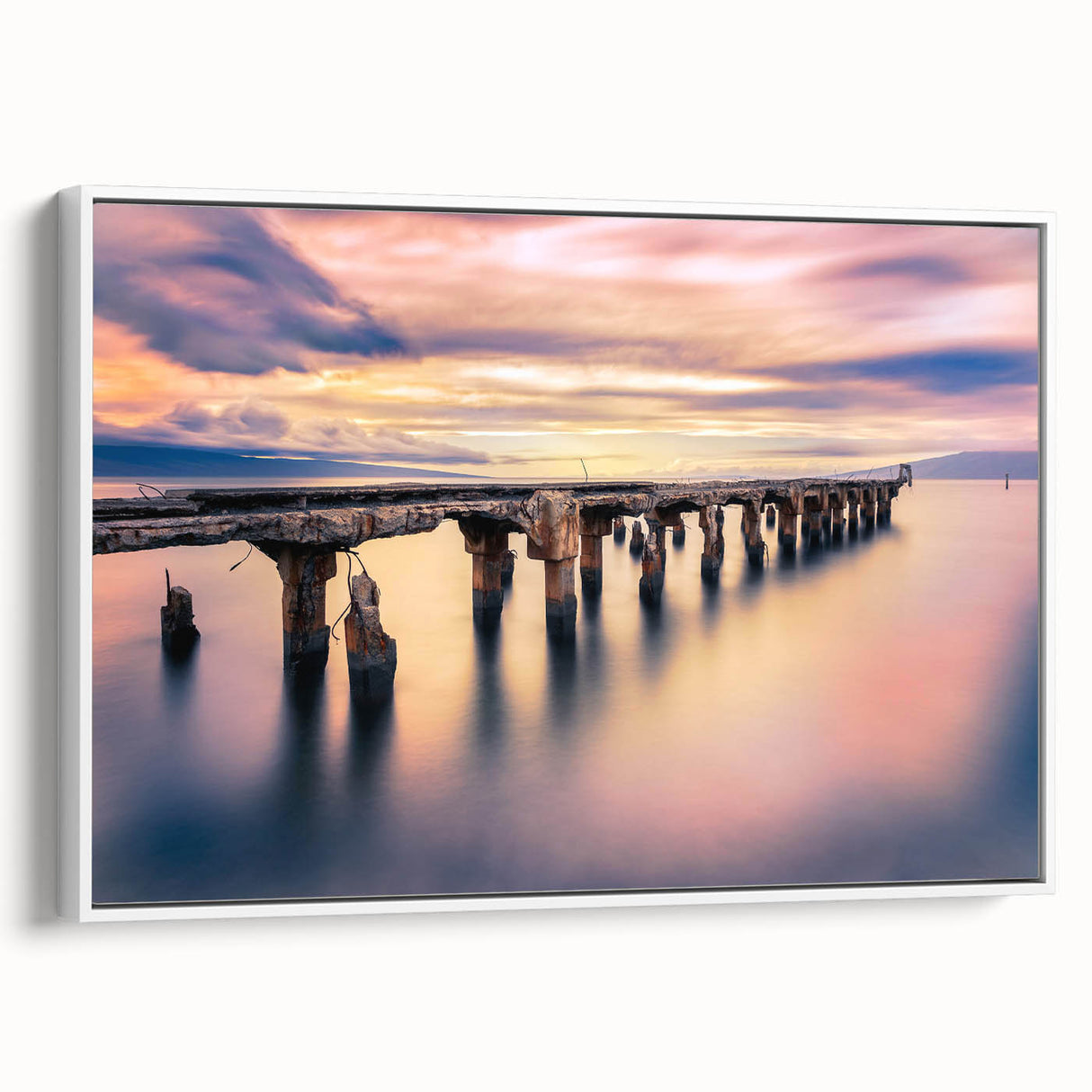 Vintage poster art of Maui scenery on a large framed canvas, featuring vibrant colors, ideal for living room decor.
