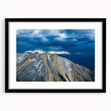 Extra large abstract art print of colorful, textured Idaho scenery on a black framed canvas, ideal for living room decor.
