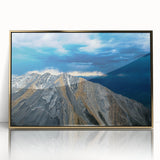 Large art print of a mid-century modernist Idaho landscape in muted earth tones, framed in gold acrylic.