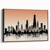 Black and white framed canvas of Chicago skyline, ideal for bedroom wall art.