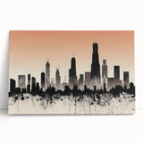 Black and white large art canvas depicting the Chicago skyline, ideal for kitchen wall art or bedroom ambiance.