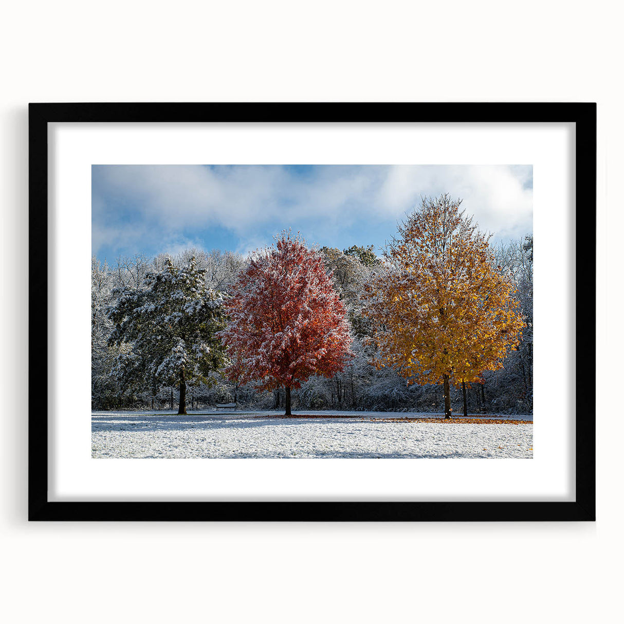 Extra large abstract art print depicting vibrant, colorful Iowa landscape on a textured canvas, framed in black.