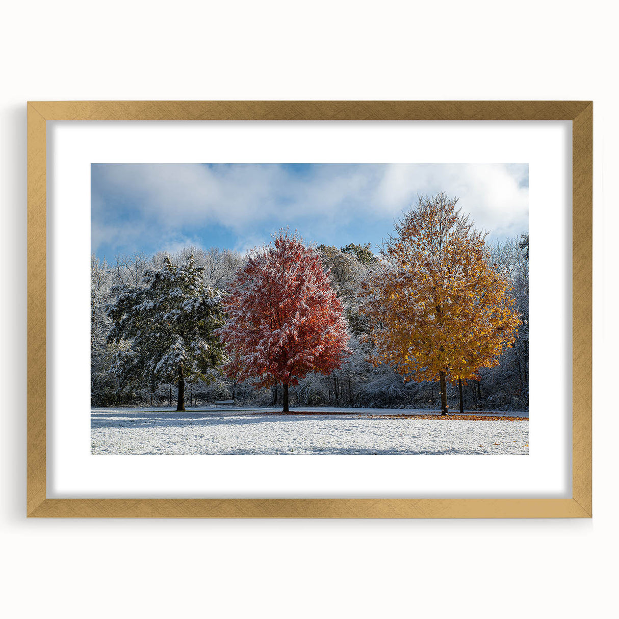 Extra large wall art featuring abstract Iowa scenery in textured gold frame, suitable for living room decor.