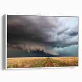 Vintage poster art of a Kansas scenery on framed canvas, featuring colorful art in black with extra large format.