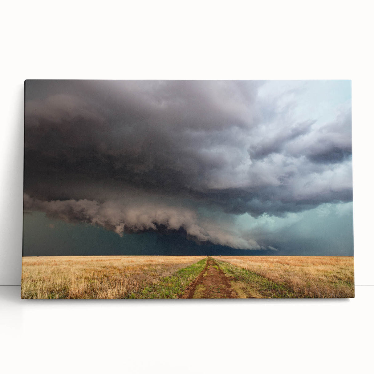 Black and white photograph of Kansas scenery on stretched canvas, suitable as large kitchen or bedroom wall art.