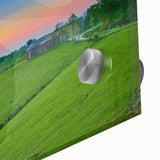 Large abstract wall art depicting Kentucky scenery in muted earth tones on acrylic glass, suitable for dining room ambiance.