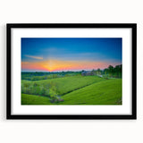 Extra large abstract art print of colorful, textured Kentucky scenery on a black framed canvas, ideal for living room decor.
