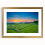 Extra large abstract art print of a textured Kentucky landscape in gold frame, suited for living room decor.