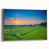 Framed canvas featuring a vintage-style landscape painting of Kentucky, with muted earth tones, ideal for bedroom wall art.