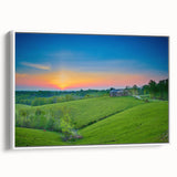 Vintage poster art of a Kentucky landscape on a framed canvas, featuring colorful art in a mid-century style.