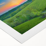 Art deco poster of Kentucky scenery in muted green and brown tones on rolled canvas, suitable for dining room decor.