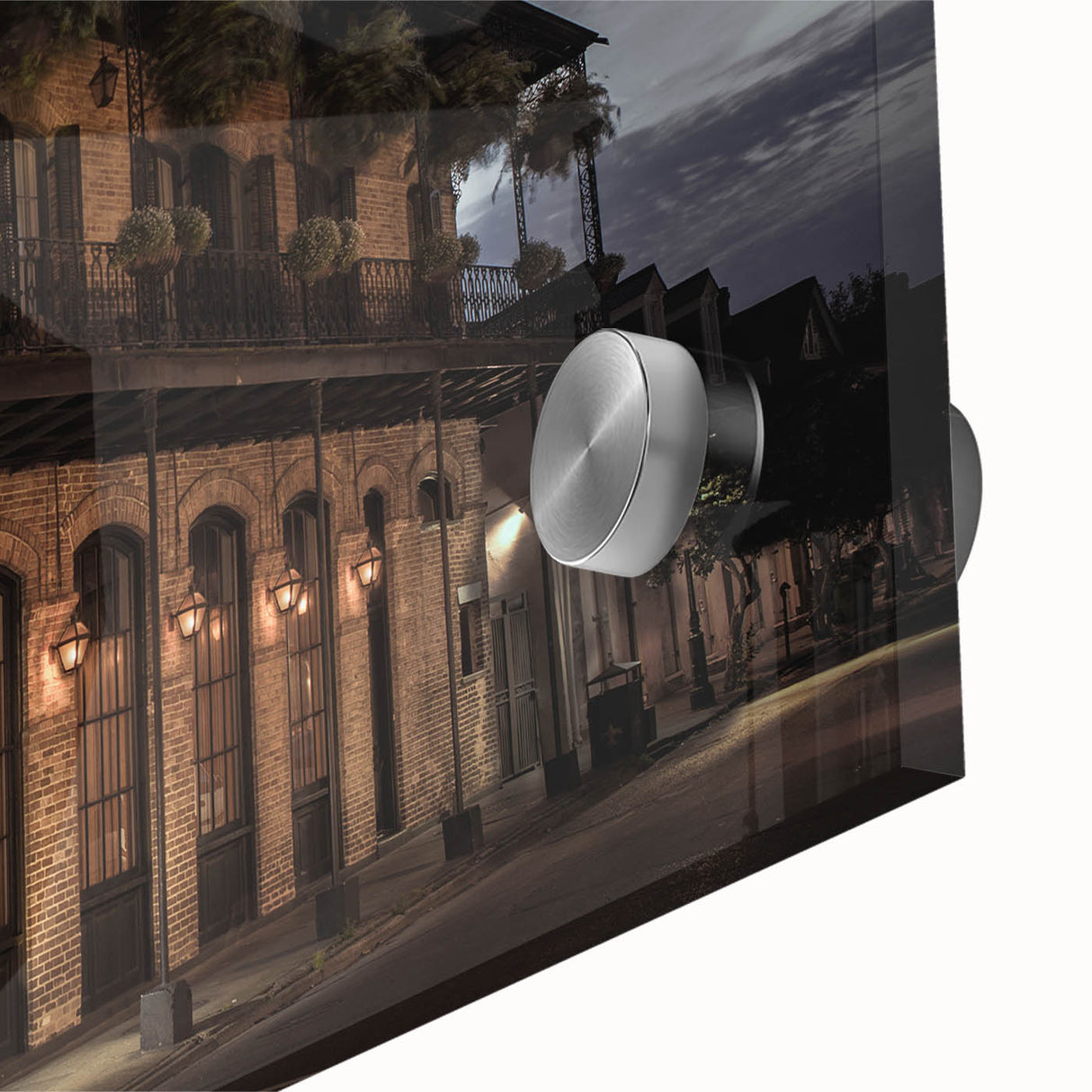 Large abstract wall art print of New Orleans on acrylic glass, with muted earth tones, ideal for dining room ambiance.